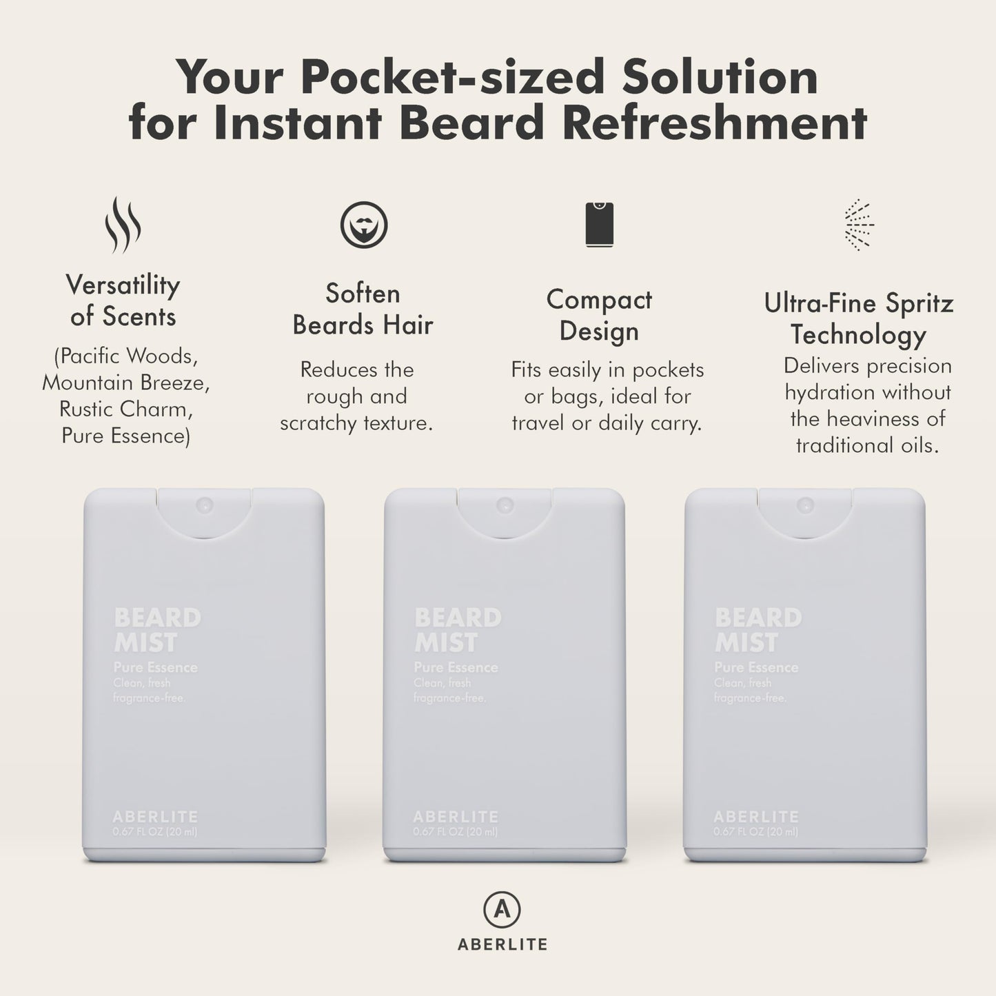 Aberlite Beard Mist - Beard Soften & Tame Spray - Hydrating Mist (Pure Essense 3-Pack)
