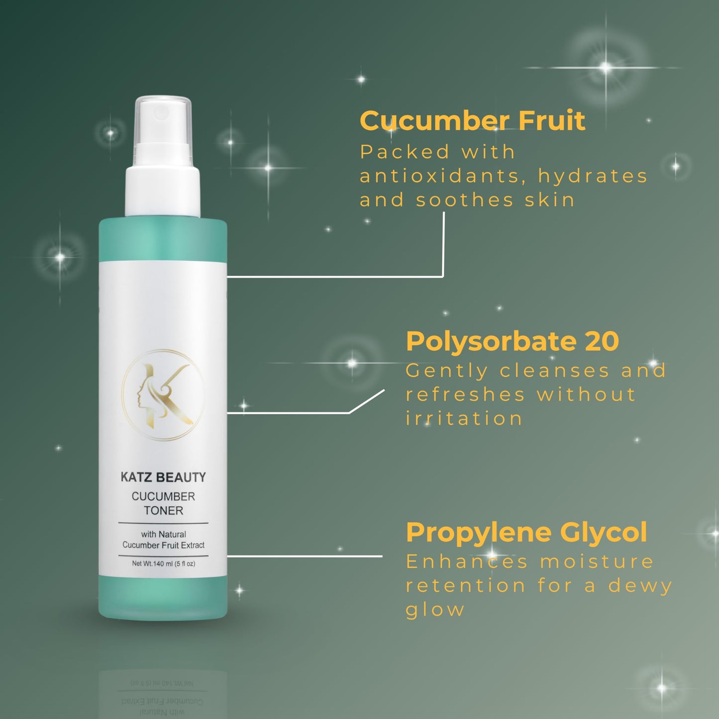 Katz Beauty Cucumber Toner with Natural Cucumber Fruit Extract, 140 ml (5 oz) - Hydrating, Soothing Facial Mist for All Skin Types