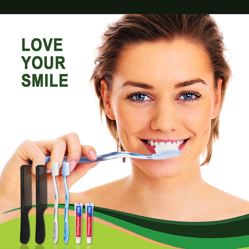 HQSLsund 50 Pack Disposable Toothbrushes with Toothpaste and Comb for Homeless Individually Wrapped,10g Travel Toothpaste,7inch Black Hair Comb, Bulk Toothbrush for Hotel,AirBnb,Shelter,Charity