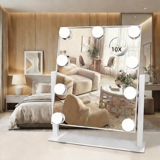 SLIMOON Makeup Vanity Mirror with LED Lights Makeup Mirror Detachable 10X Magnification, Hollywood Make Up Mirror with Lighting, Smart Touch, Rechargeable,360° Rotation, White 13.77"x 11.81"