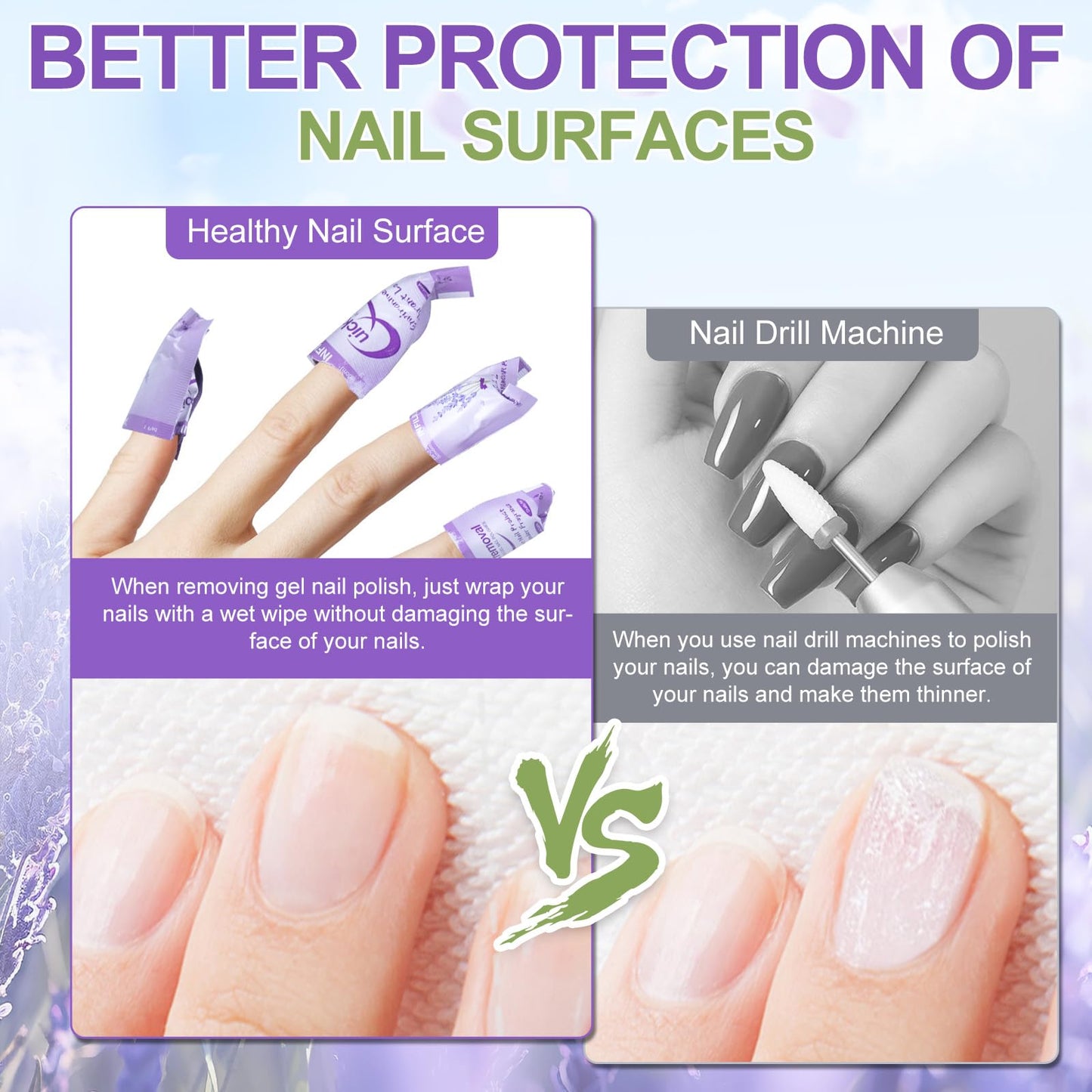 NXJ INFILILA Nail Polish Remover Pads, 100PCS Lavender Nail Polish Remover Wipes for Gel & Regular Polish, Individually Wrapped, Travel-Size, Professional Quick Removal for Home & On-the-Go Use