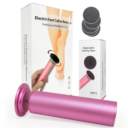 Electric Foot Callus Remover, Adjustable Foot Speed, Professional Foot Repair Tool, Equipped with 60 Pieces of Sandpaper, Suitable for Men and Women with Dead Skin calluses, Dry and Cracked, Pink