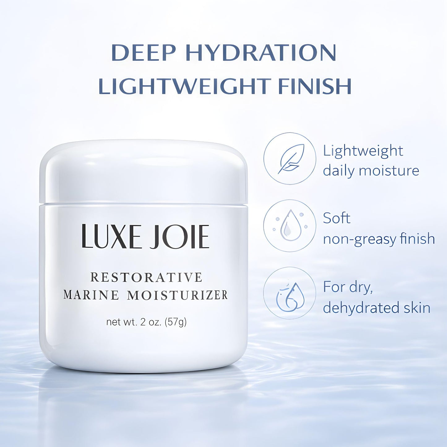 Restorative Marine Moisturizer 2 oz Hydrating Face Cream for Dry & Sensitive Skin – Lightweight Moisturizer aqua moisturizer with Hyaluronic Acid, Aloe & Marine Botanicals – Soft Non-Greasy Finish