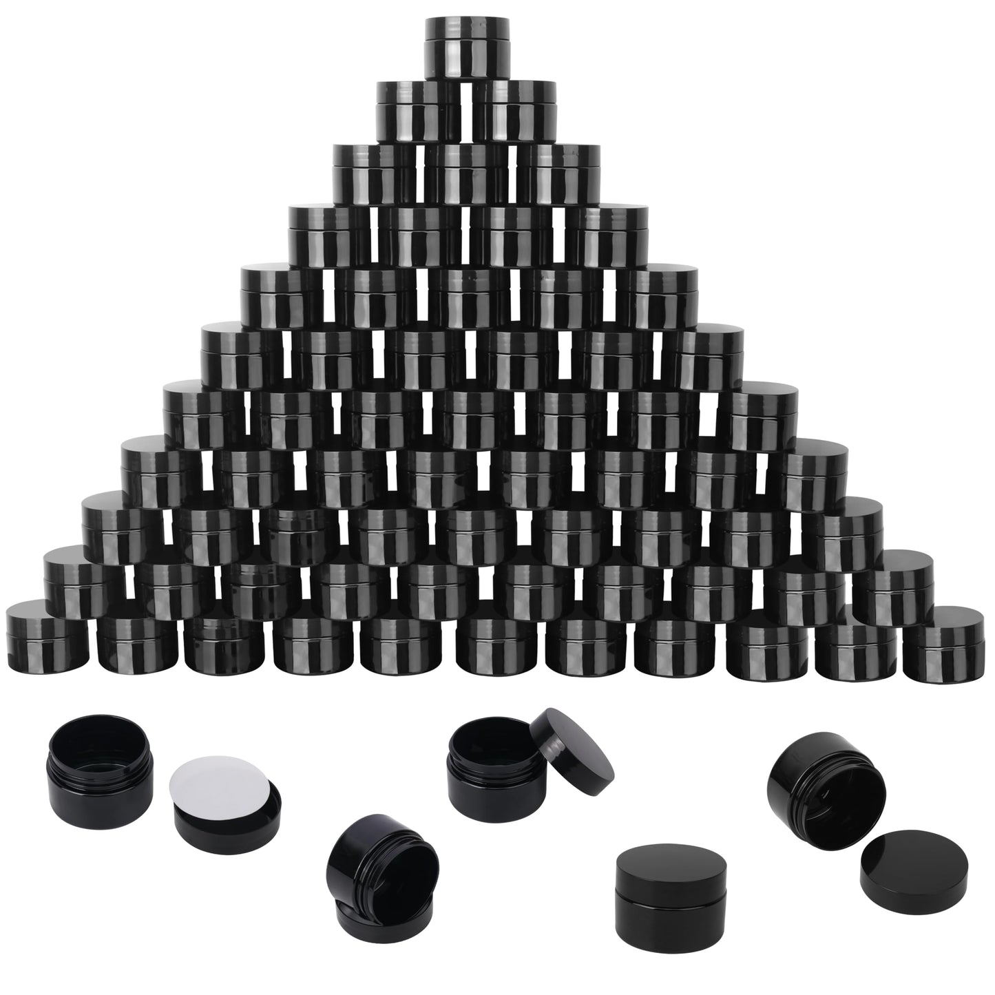 72 Packs 4 OZ Black Plastic Jars with black Lids, Body Butter Containers, Cosmetic Containers jars for Kitchen Ingredients, beads, sequins, Lotion, Cream, DIY Crafts and More by KUKLIPJIM