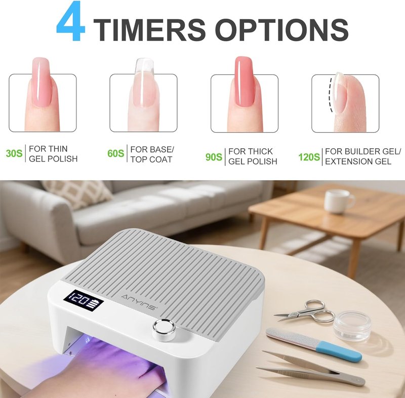 UV Nail Lamp 120W - Professional Cordless LED Gel Nail Light with Smart Auto-Sensor | Fast Curing, 30 Beads, Grey