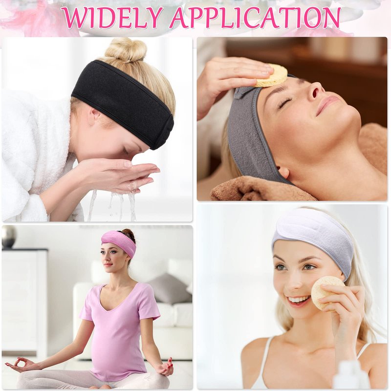 Hoteam 24 Pcs Spa Facial Spa Headband Bulk Skincare Headband Adjustable Face Wash with Tape Terry Cloth Stretch for Make Up Washing Face Shower Facial Mask Yoga