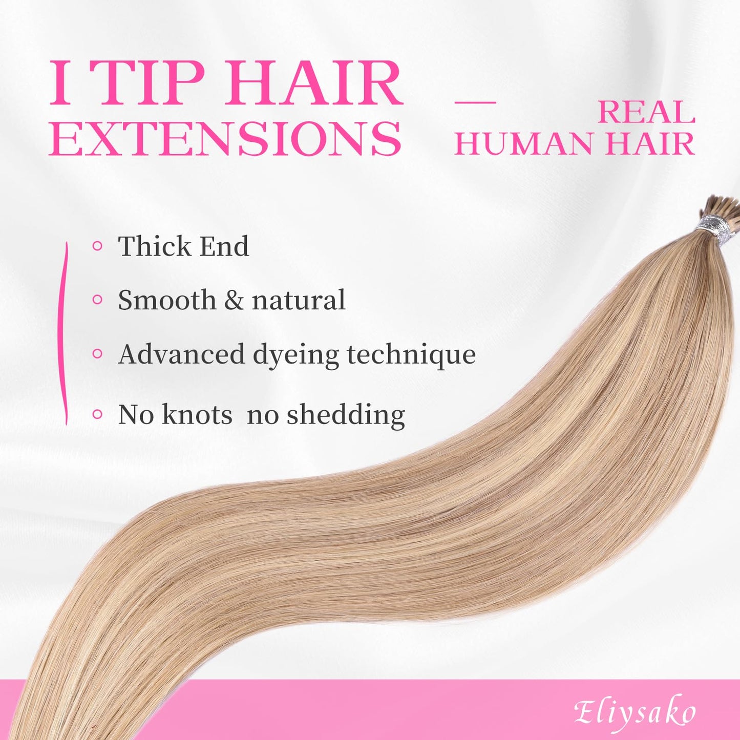 Eliysako I Tip Hair Extensions Human Hair 50g/pack Blonde Itip hair Dark Blonde Mix Bleach Blonde 20inch Itip Human Hair Extensions Real Soft Nature Cold Fusion