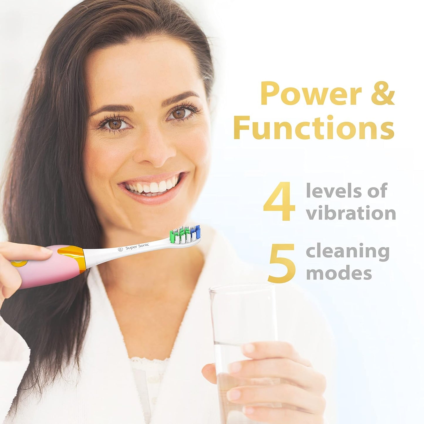 Wagner Stern Ultrasonic Whitening Toothbrush - 5 Modes, 4 Intensity Levels, Travel Case & 8 Soft Bristles