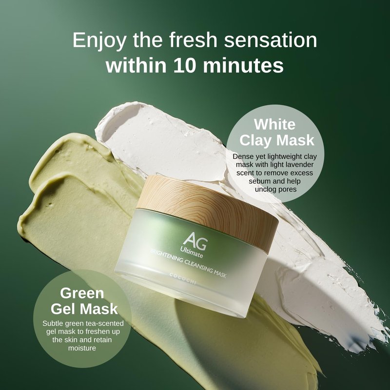 ココチコスメ COCOCHI AG Ultimate 2in1 Clay and Gel Cream Mask, Clay Mask for Face, Rejuvenating Green Tea Mask, Japanese Hydrating Face Mask Skincare with Swappable Container