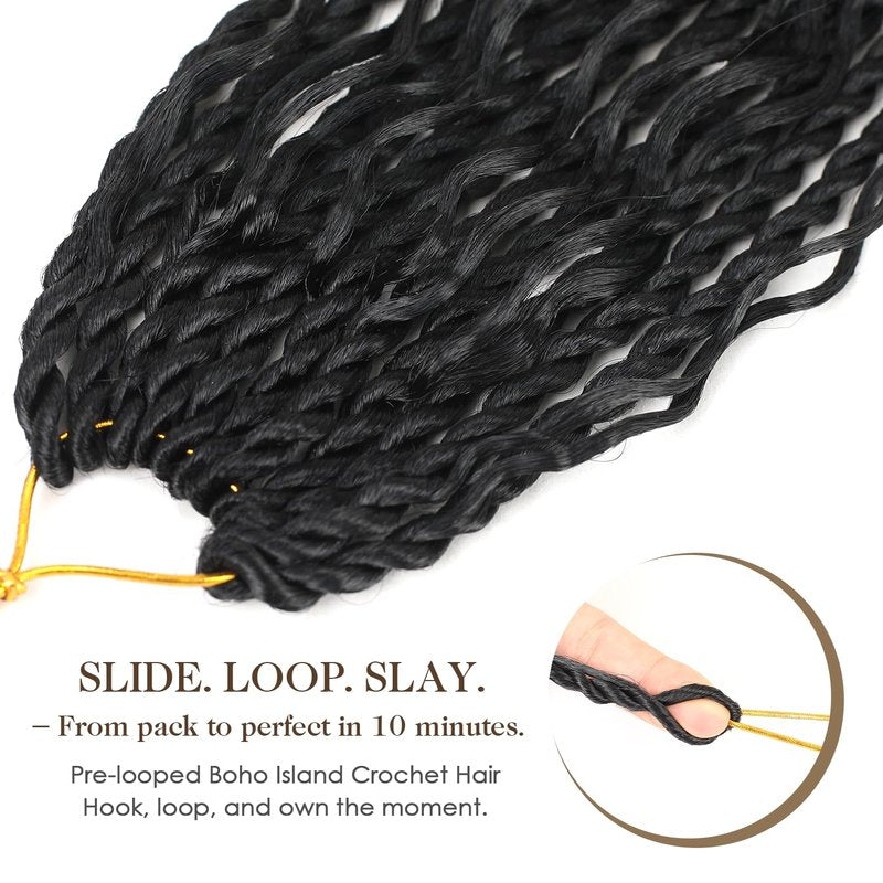 Boho lsland Twist Crochet Hair 24 Inch 8 Packs Ombre Auburn Blonde Pre-Looped Senegalese Twist Crochet Braids with Curly Ends Synthetic Goddess Twist Crochet Hair for Black Women (1B/30/27 24 INCH）