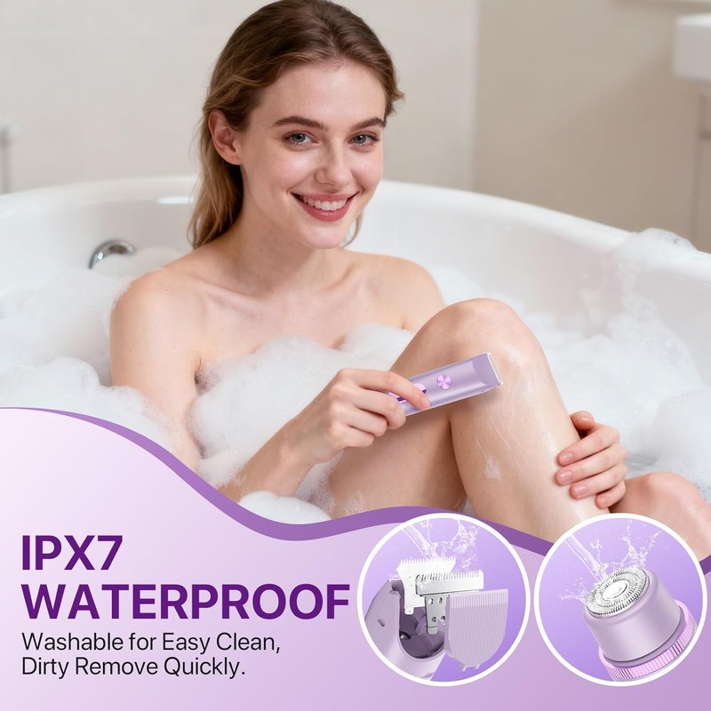 Bikini Trimmer for Women - Painless Electric Razor for Body, Leg & Facial Hair | Rechargeable Waterproof Shaver, Purple