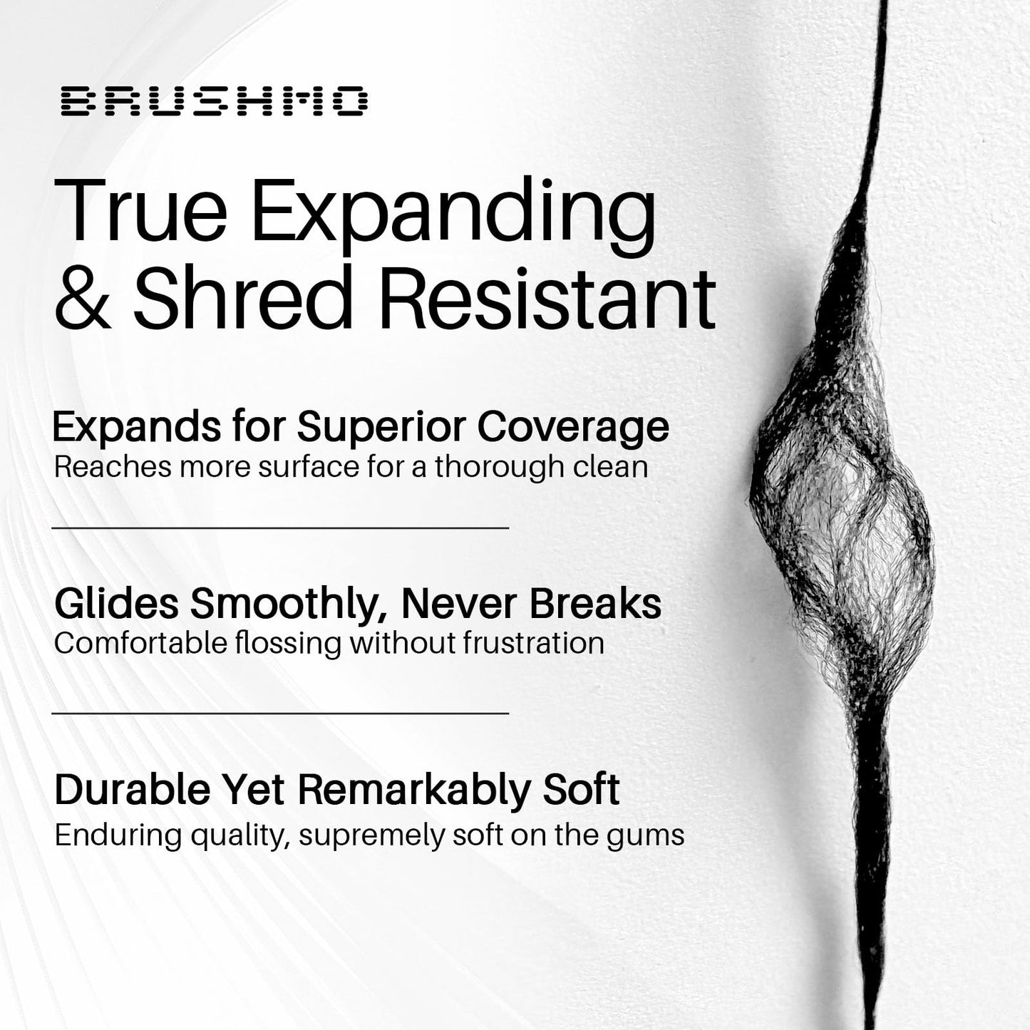 Brushmo Black Floss (BBFloss) - Expanding Floss, Gum-Friendly Soothing Mint Dental Floss, Natural Vegan Wax to Remove Plaque from Teeth, Dentist Designed PTFE & PFAS Free Oral Care, 3 Spools, 163 yd