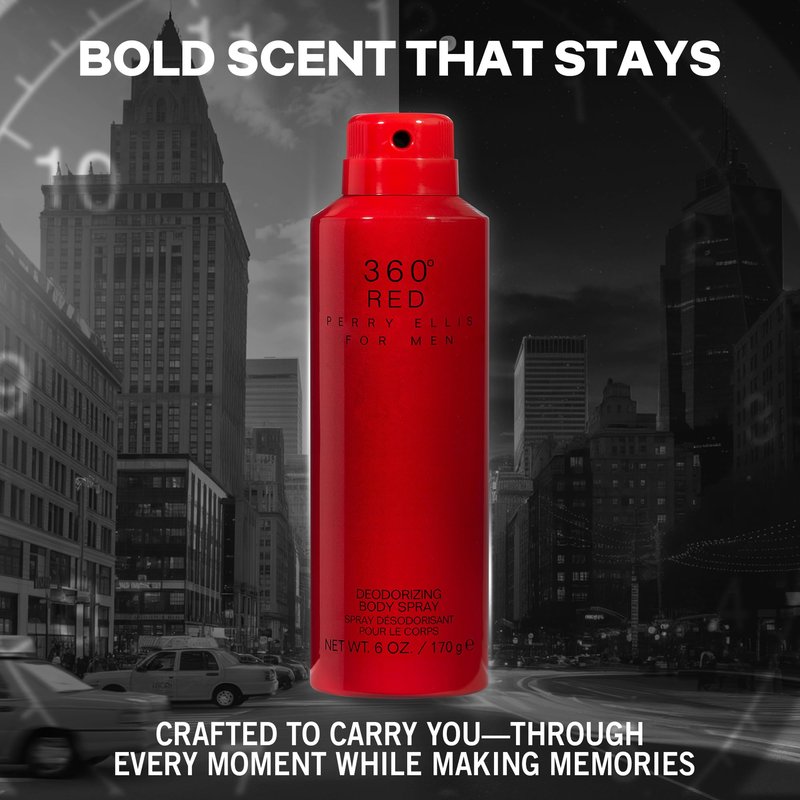 Perry Ellis 360° Red Body Spray for Men - Body Spray Cologne, EDT, All Over Men's & Boys Mist with Notes of Citrus, Spice & Exotic Woods Fragrance - 6 oz