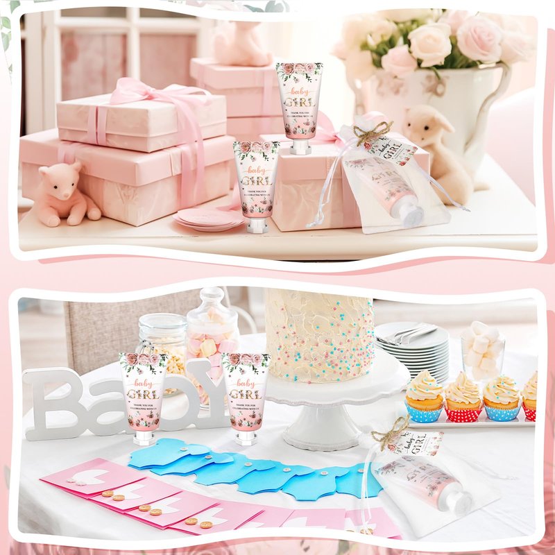 Dansib 48 Sets /144 Pcs Baby Shower Hand Cream Gift Party Favors for Guests Gift Bridal Wedding Thank You Gifts Bulk Mini Travel Size Hand Lotion Set for Guests(Baby Girl)