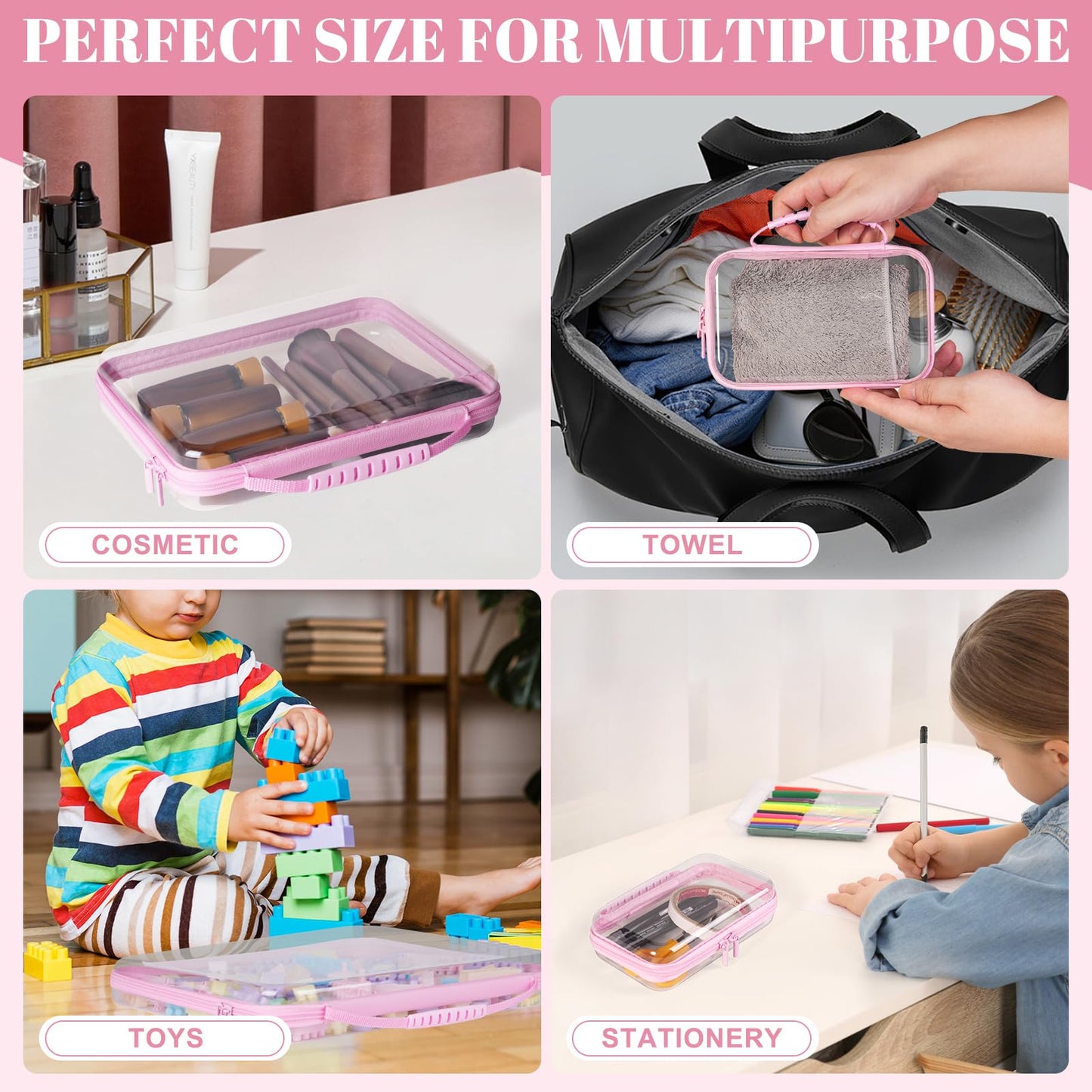 3PCS Extra Large Clear Hard Shell Zipper Case With Handle, 14.5 inch XL Hard Zipper Waterproof Pouch for Toiletries, Cosmetics,Toys, and Puzzles