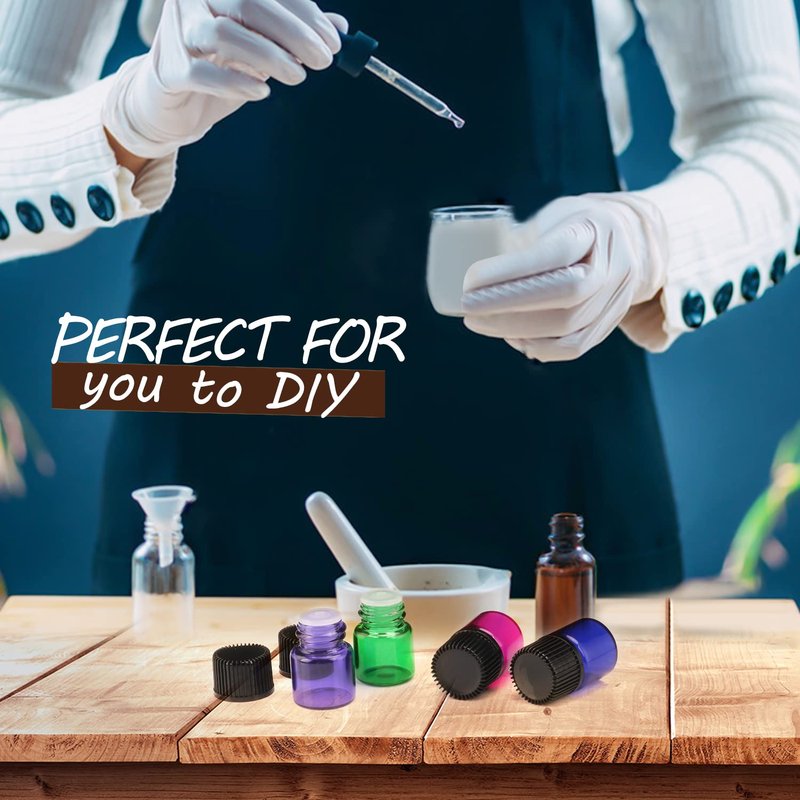 Wresty 1ml(1/4 Dram) Gift Package Glass Vial Mixcolor Essential Oils Bottles Mini Glass Bottles Sample Vials With Label And Droppers (100-Pack)