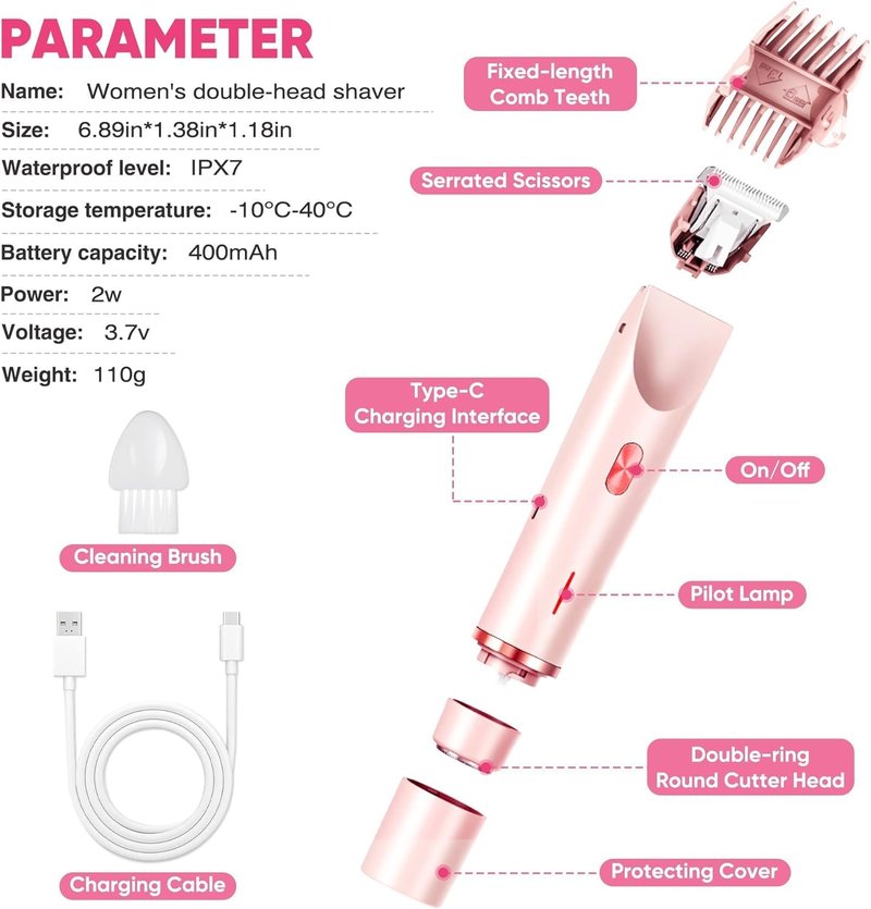 Bikini Trimmer for Women - Electric Razor & Shaver with Dual Ceramic Blades | Painless Hair Removal, Waterproof, 90min Cordless Runtime