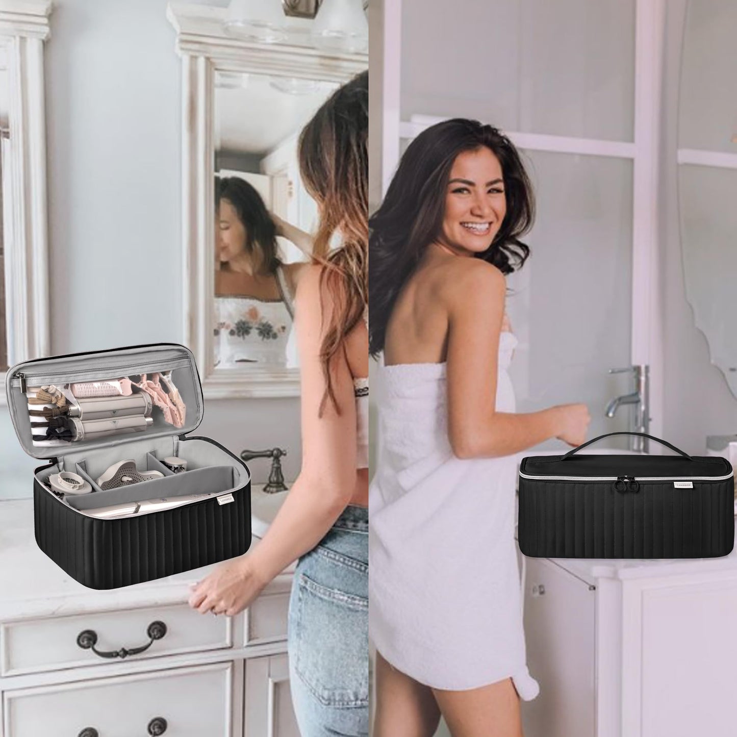 Lexeeco Travel Carrying Case for Hair Dryer Shark Flexstyle Dyson Airwrap Brush Hair Accessories Tools Storage Bag for Revlon Hairdryer Styler Organizer (Black)
