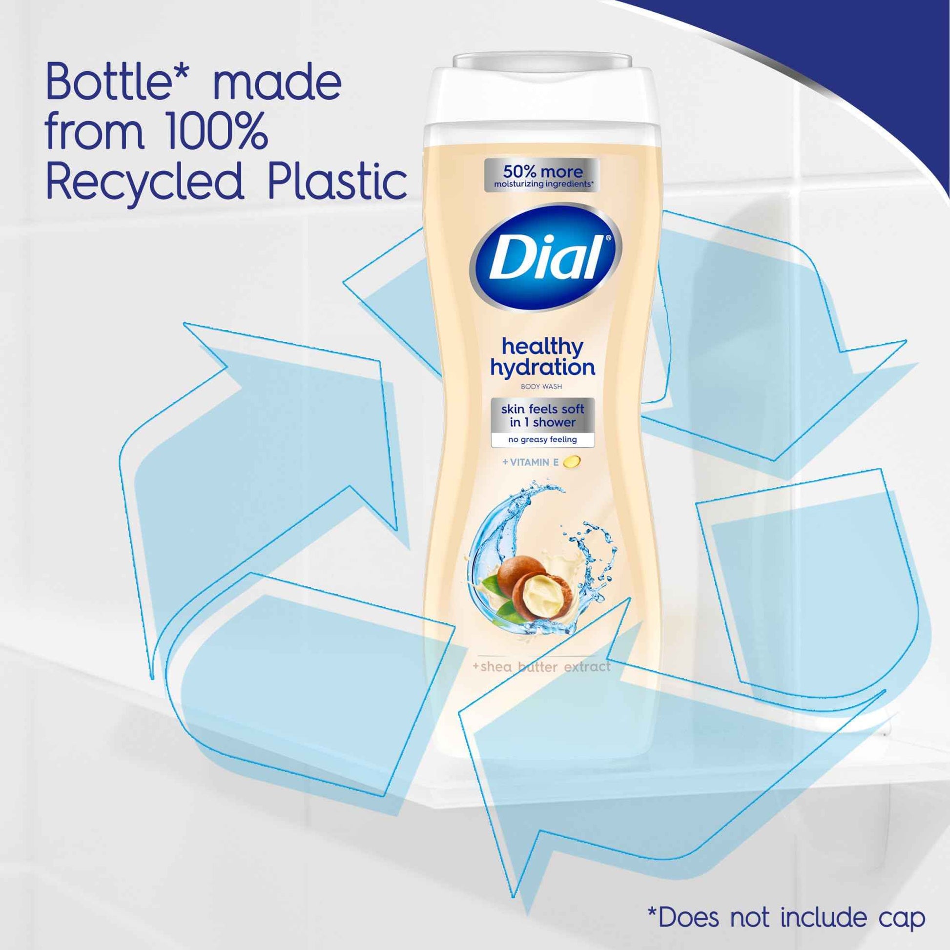 Dial Body Wash, Healthy Hydration, Shea Butter Extract + Vitamin E, 16 fl oz (Pack of 4), Gentle, Leaves Skin Feeling Soft In 1 Shower, Dermatologist-Tested, No Parabens & Silicones