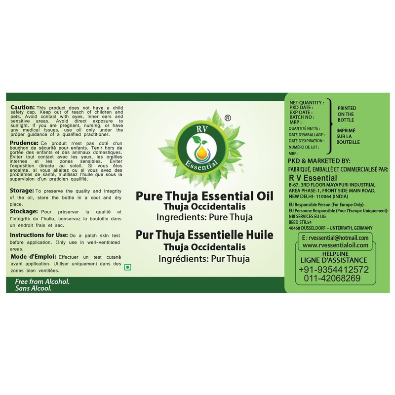 R V Essential Pure Thuja Essential Oil 30ml (1.01oz)- Thuja Occidentalis (100% Pure and Natural Steam Distilled)