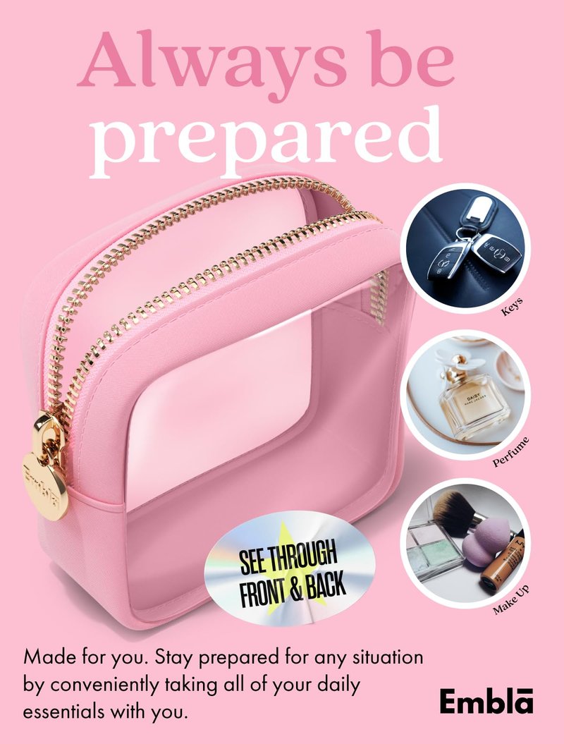 Clear Makeup Bag Zipper Pouch, Transparent Cosmetic Case Organizer, TSA Approved Travel Toiletry Case, Travel Accessories Essentials Makeup Tote for Women, Mini Cute Make up Bag for Purse - Ruby