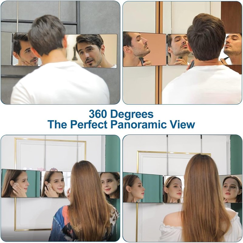 Wentoma 360° Viewing Mirror - Adjustable Height for Hair Cutting & Grooming | Portable Clear HD Glass (Black)