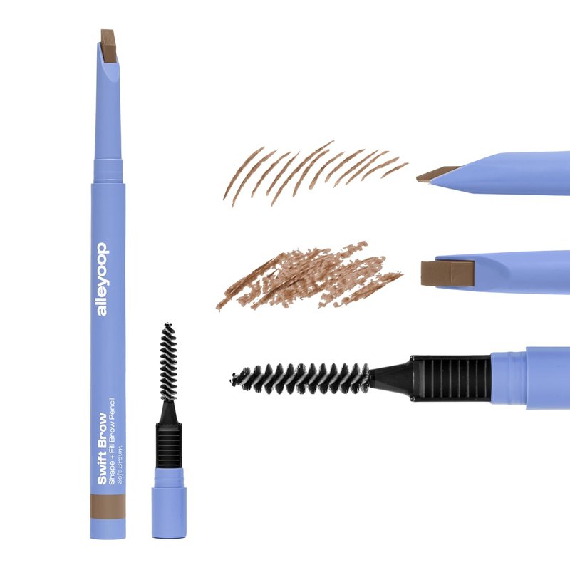 ALLEYOOP Swift Eyebrow Definer - All-In-One Pencil with Sharpener & Spoolie Brush | Water-Resistant, Vegan, Soft Brown