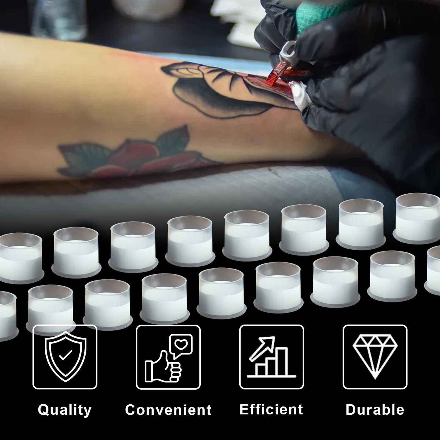 Romlon 1000PCS Disposable Ink Cups - Medium Tattoo Caps for Ink Pigment Kits