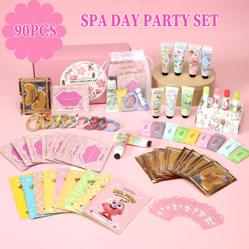 90 PCS Spa Skincare Set for Kids, Spa Party Favors Supplies For Teens 10-12, Include Face Masks,Lip Balm,Hand Cream,Lip Mask,Bulk Gifts,Christmas Stocking Stuffers For Girls Ages 8-12