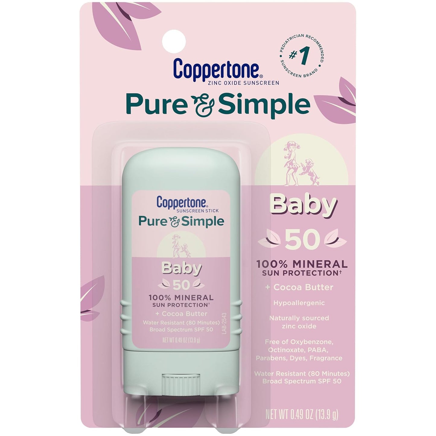 Coppertone Baby Sunscreen Stick SPF 50 - Zinc Oxide Mineral Formula for Face & Body | 0.49 Oz