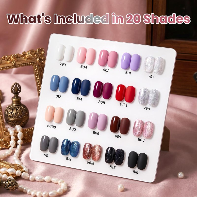 Beetles Gel Nail Polish Set - 44 PCS Brown Nude Burgundy Gel Polish Nails Fairytale Town Collection with 4Pcs Base Glitter Matte Glossy Top Coat Soak off Uv Gel DIY Manicure