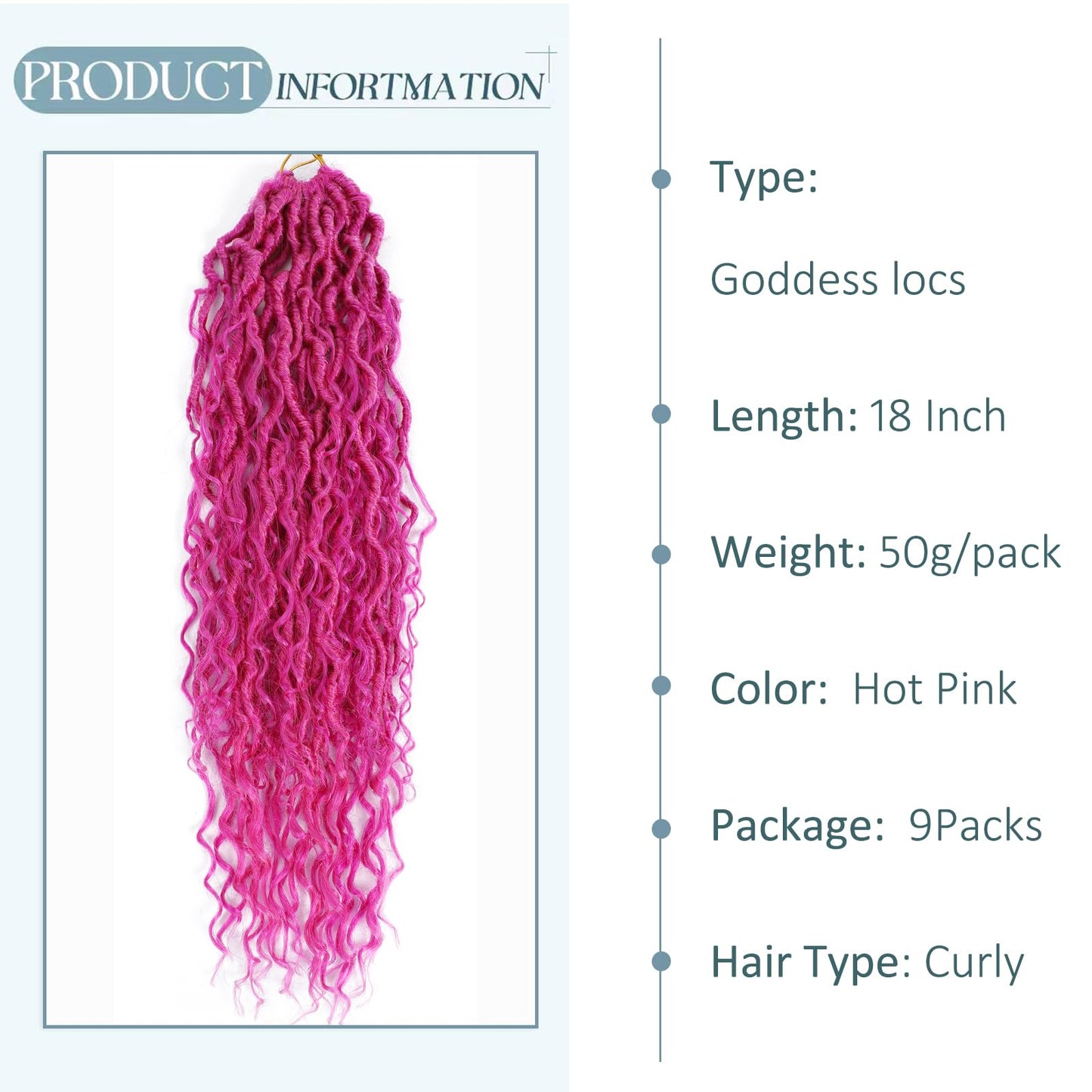 Boho Goddess Locs Crochet Hair18 Inch Boho Hippie Locs Crochet Hair Curly Faux Locs Crochet Hair River Locs For Women (18 Inch (Pack of 9), Rose Pink)