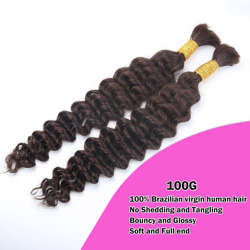 Human Braiding Hair for Boho Braids Deep Water Wave Curly Bulk Human Hair for Braiding Brazilian Virgin Human Hair for Micro Braiding Wet and Wavy Human Braiding Hair 100g 22inch Chocolate Brown