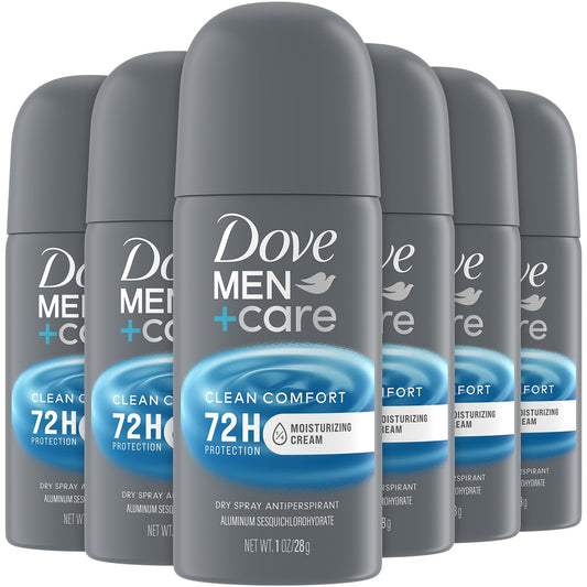 Dove Men+Care Dry Spray Antiperspirant Travel Deodorant for Men 6-Pack – Clean Comfort, 72H Protection, 1 Oz Ea