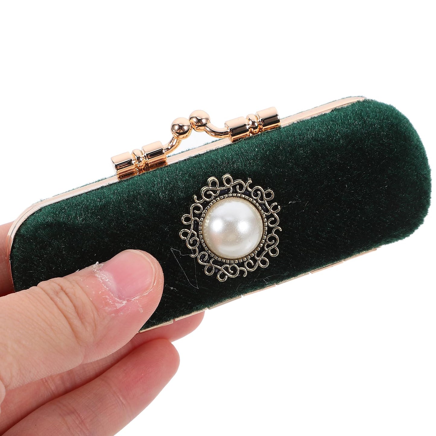 Cabilock Retro Lipstick Box with Mirror Compact Lip Balm Organizer Durable Cosmetic Storage Case Fits One Lipstick for Travel and Daily Use 3.93X1.37X0.98 Inches