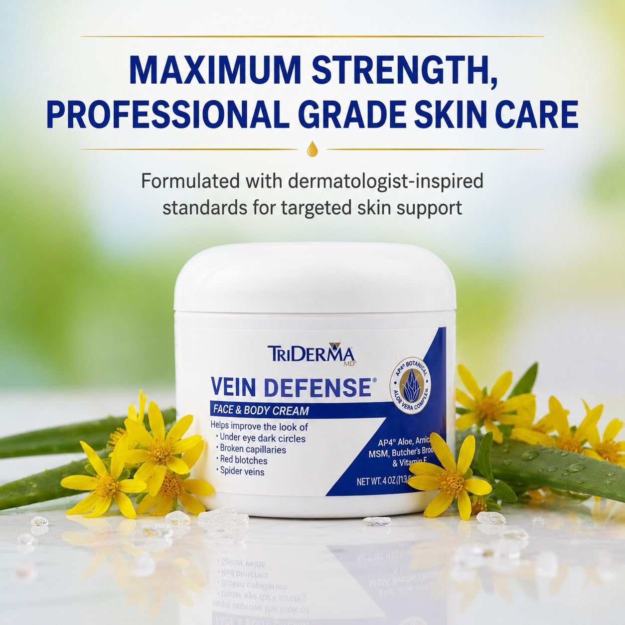 TriDerma Vein Defense Healthy Cream, Helps Improve the look of Spider Veins, Broken Capillaries, Red Blotches and Under Eye Dark Circles 4 oz