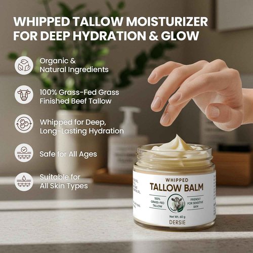 Dersie Whipped Tallow Cream: 100% Grass-Fed Beef Tallow Cream for Deep Hydration, Skin Barrier Repair, Soothing - Tallow Moisturizer for Face & Body for Women, Men & Kids (2.1 oz)