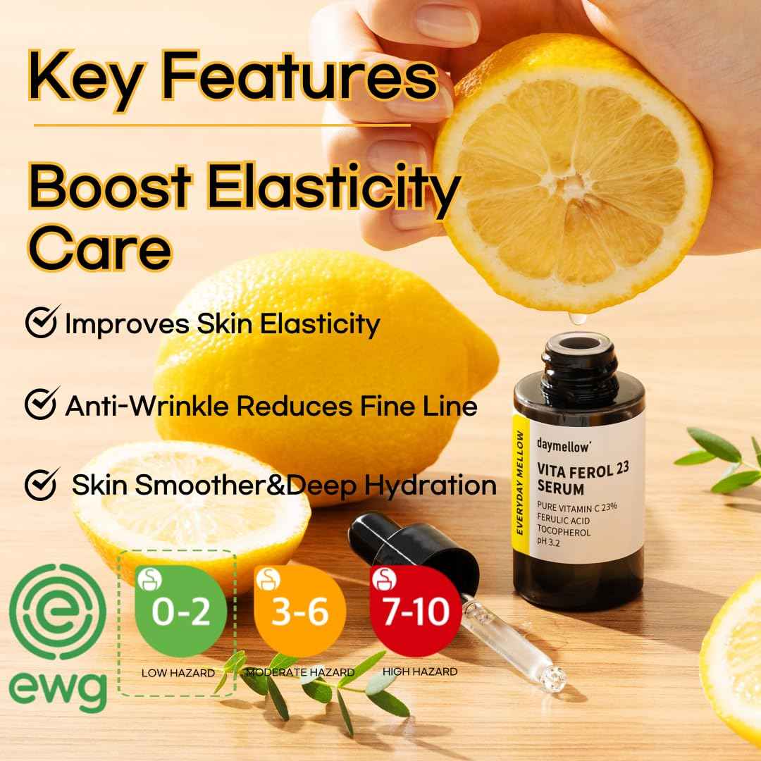 daymellow Vita Ferol 23 Serum 0.67fl.oz/20ml, Vitamin C Face Serum, Vitamin C 23%, Centella, Glutathione, Brightening, for Sensitive Skin, Acne, Dark Spots, Uneven Skin, brightening, Korean Skincare