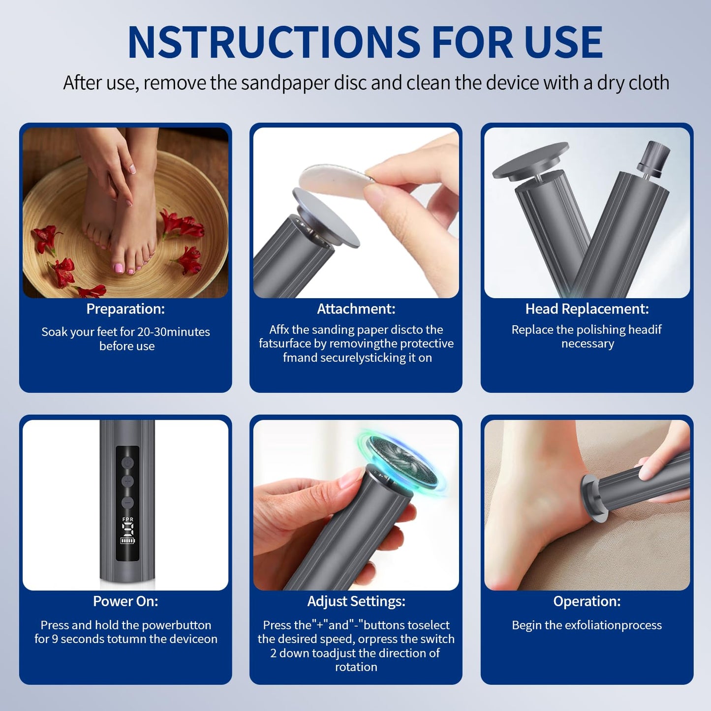 Tpyag Electric Feet Callus Remover, Foot Callus Remover, 9-Speed Adjustable Foot Grinding Tool, 2600mAh Battery, Includes 100 Sandpaper Sheets and Grinding Heads,Pedicure Tools for Dead Skin