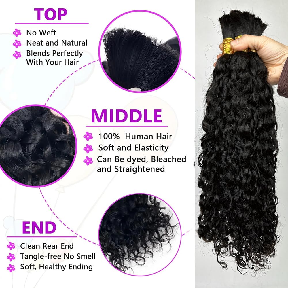 Water Wave Bulk Human Hair For Braiding Hair Double Drawm Extensions No Weft 1 Bundle 100g Micro Braiding Human Hair for Boho Braids 100% Human Hair (Natural Color, 16 Inch,100g)
