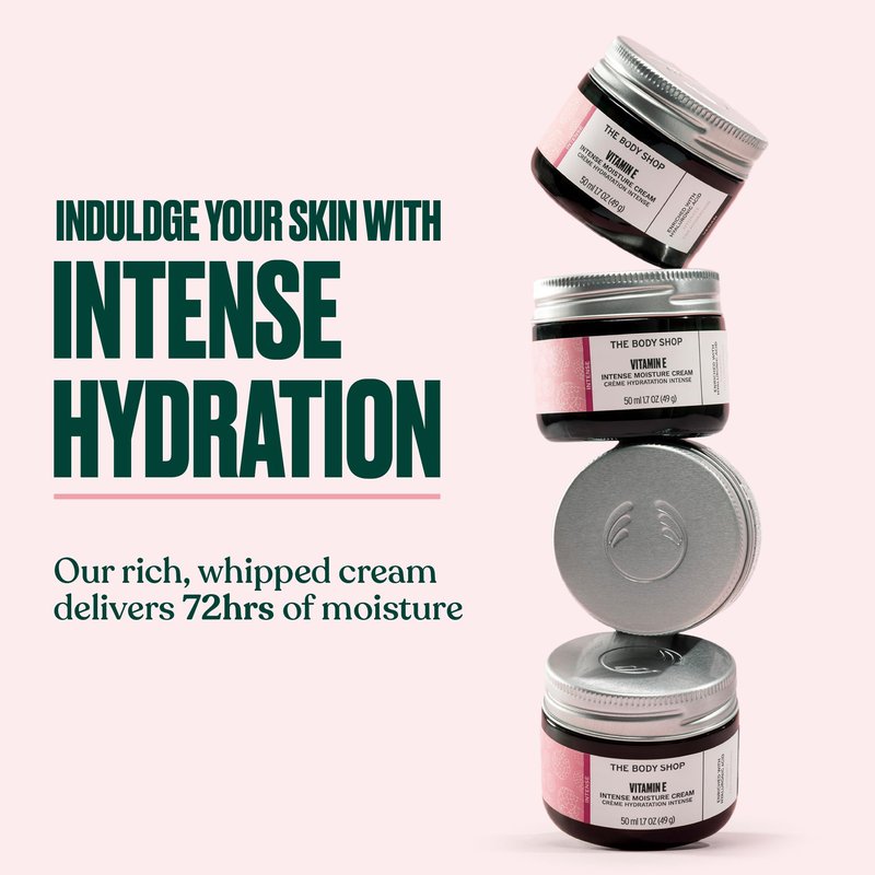 The Body Shop Vitamin E Intense Moisture Cream | 72hr Face Moisturizer with Hyaluronic Acid | Whipped Face Cream for Softer Smoother Skin, Vegan, 1.7 oz