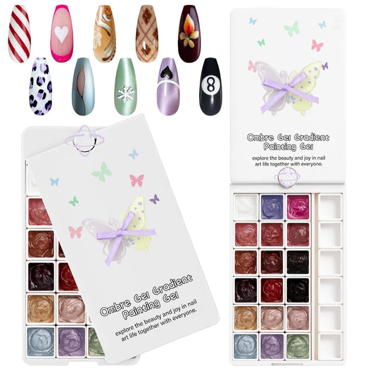GJYUQHUA 18 Colors Patting Gel Polish & Tools Kit - Pat Pat Gel Polish Palette for Ombre Nails，UV/LED Cured Gradient Blooming Manicure Kit DIY with Nail Sponges & Tools