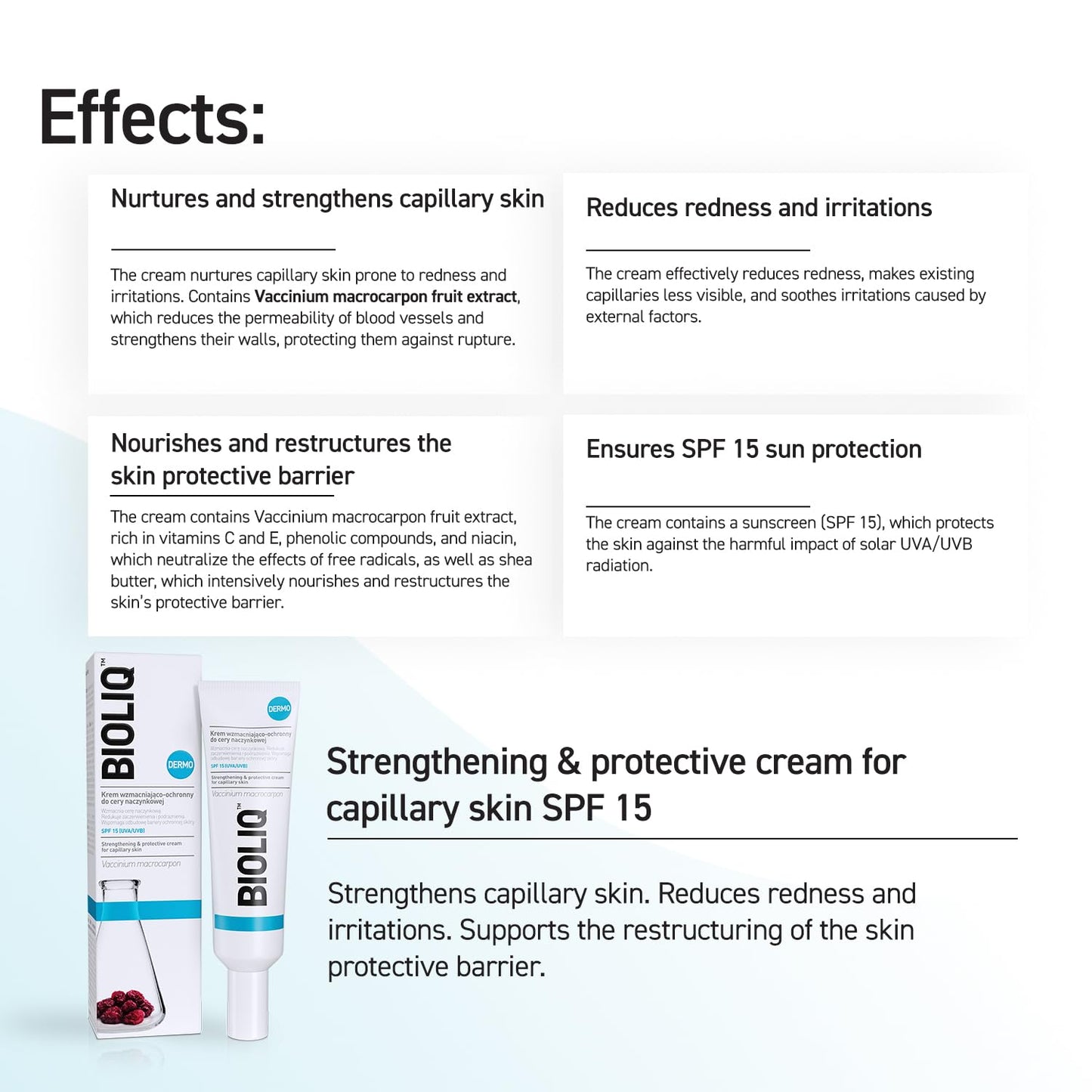 Bioliq - Dermo Strengthening & Protective Cream for Capillary Skin SPF 15 - With Vaccinium Macrocarpon Fruit Extract & Shea Butter - 30ml