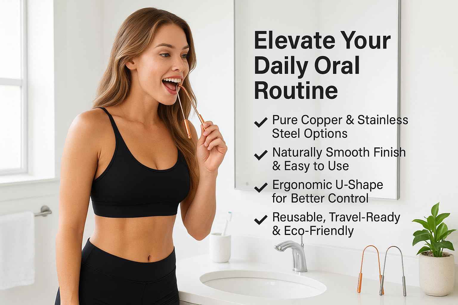 Copper Tongue Cleaner Traditional Ayurvedic Design, Pack of-2, Reduce Bad Breath, Tongue Scrubber, Easy to Use, Tongue Scraper for Oral Care & Hygiene