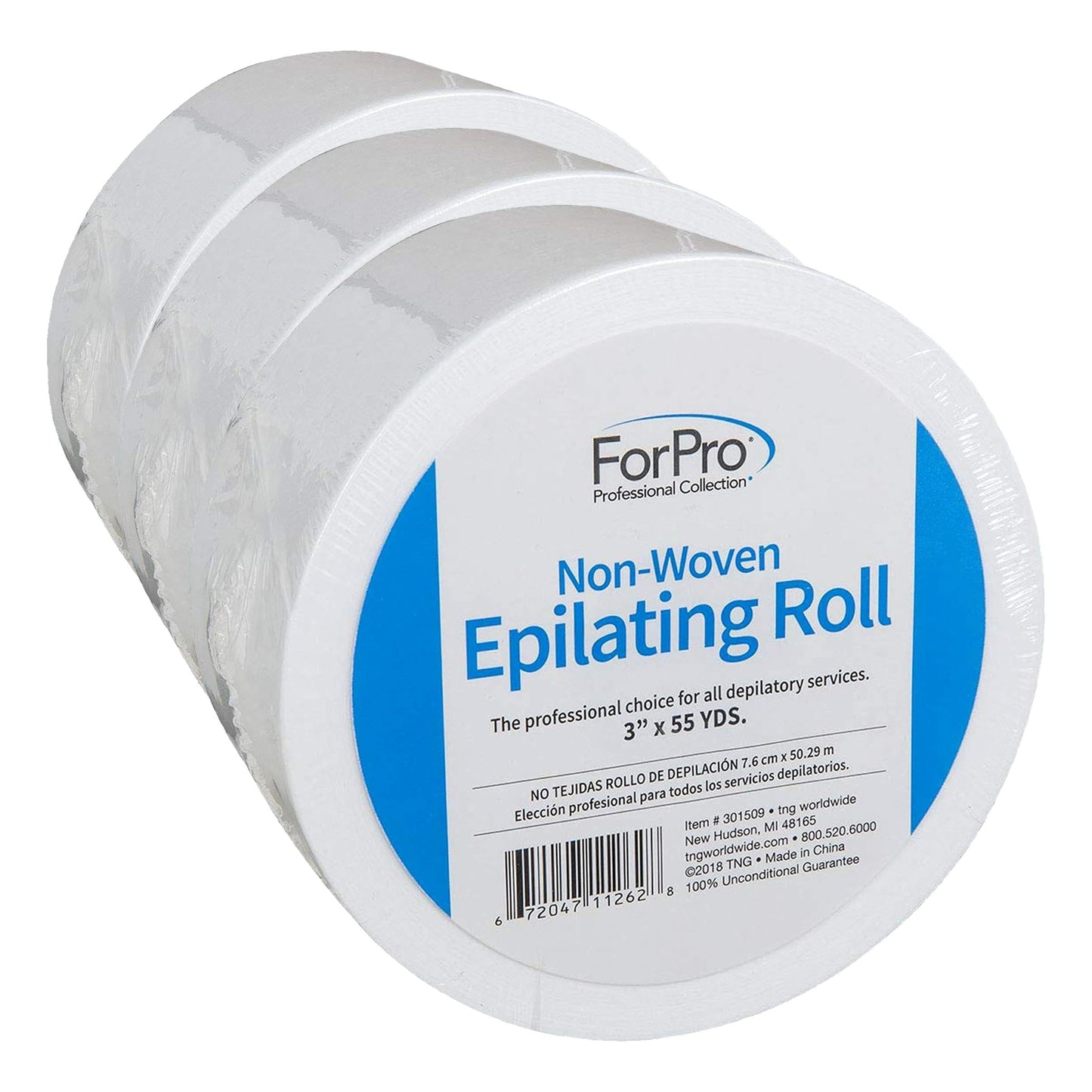 ForPro Non-Woven Epilating Roll for Body and Facial Hair Removal, Tear-Resistant, Lint-Free, 3” x 55 Yards, White (Pack of 3)