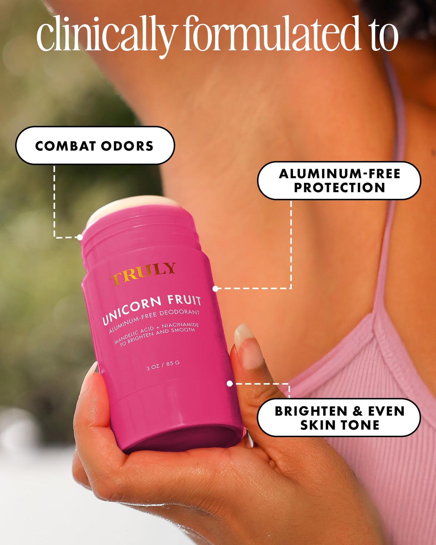 Truly Unicorn Fruit Aluminum Free Deodorant | Cotton Candy Scent | Natural Deodorant for Brighter and Smoother Underarms - 3 Oz