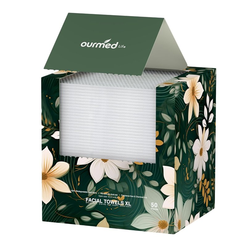 Disposable Face Towels - Extra Large Biodegradable 12x10 Inch Lint-Free Wipes for Sensitive Skin | 50 Count