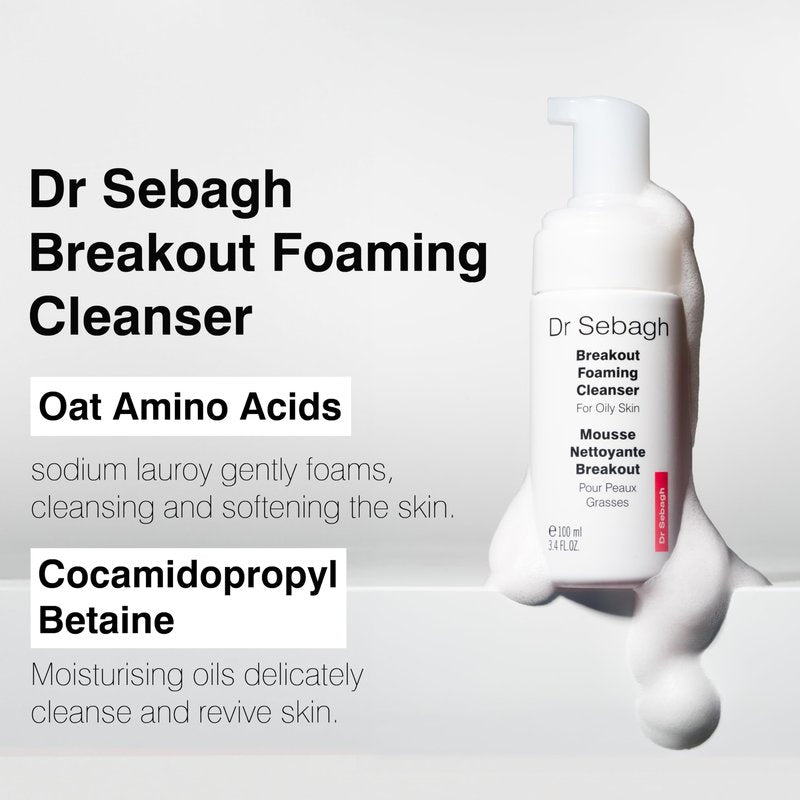 Dr Sebagh Breakout Foaming Cleanser (3.4 fl oz) - Face Wash for Acne Prone/Oily Skin - Purifies, Clears & Hydrates - Foam Face Wash for Oily Skin - Deep Pore Cleanser - Facewash