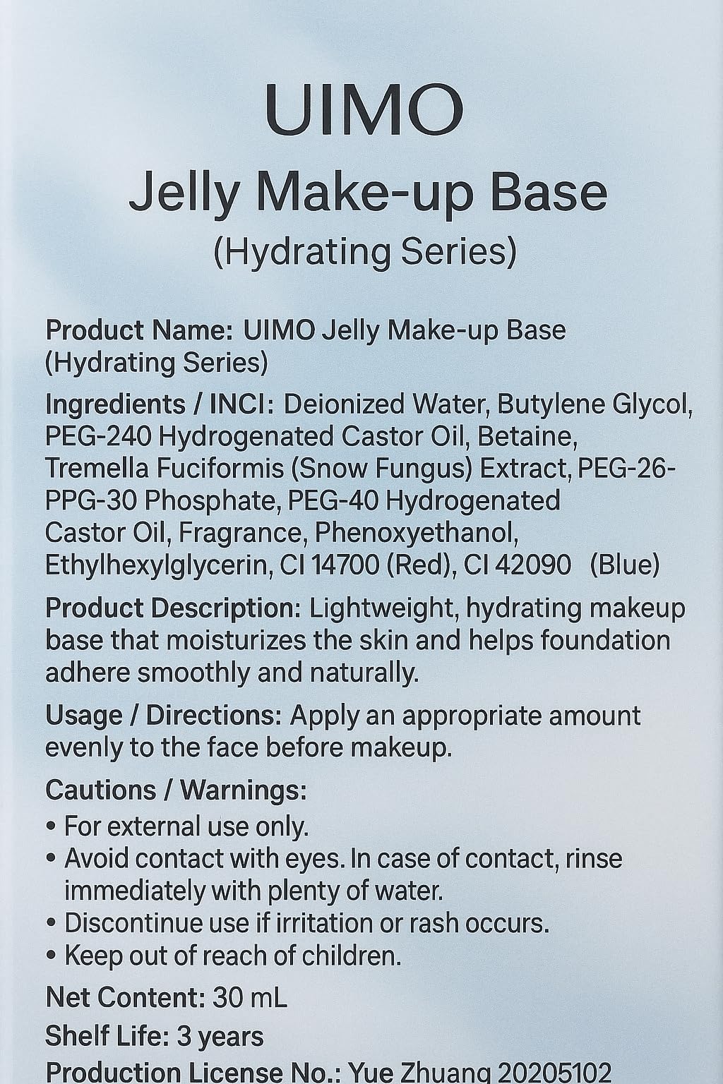 UIMO Face Primer, Hydrating Gel Makeup Base for Smooth Skin, Long-Lasting Dewy Finish, 8-Hour Moisture, 2.11 Fl Oz Total (1.01 Fl Oz + 1.1 Fl Oz Refill)