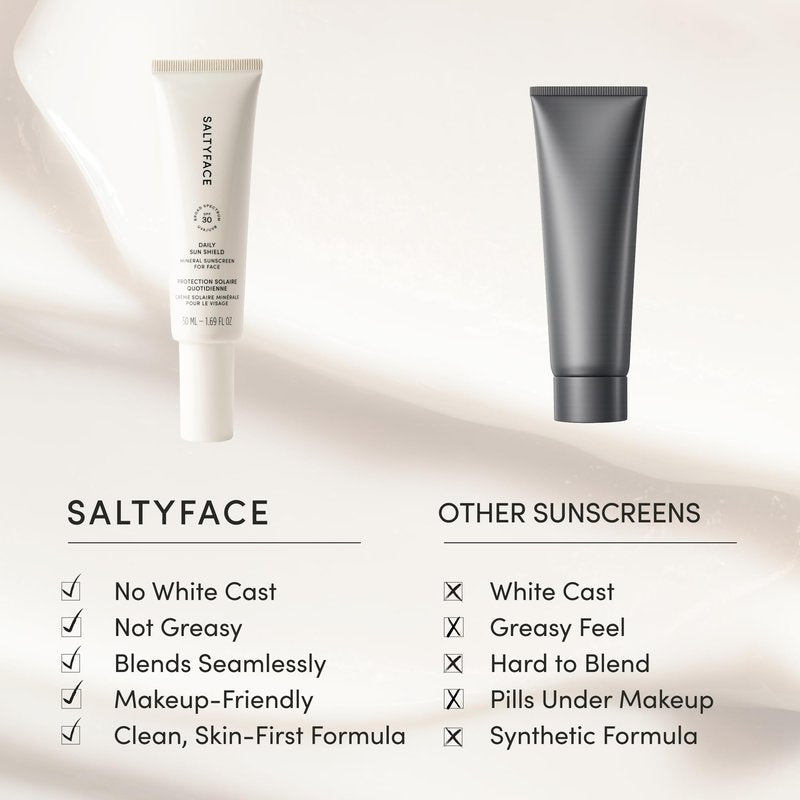 SALTYFACE - Daily Sun Shield (SPF 30) Mineral Sunscreen for Face - Water & Sweat Resistant up to 80 Minutes - Non-Clogging - Fragrance Free - Reef Safe Sunscreen - Vegan Skin Care - 1.69 FL OZ (50 ML)